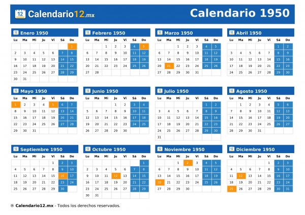 Calendario 1950