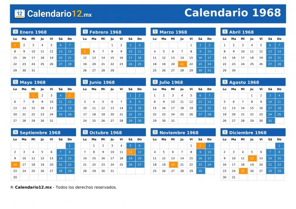 Calendario 1968