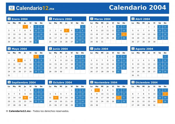 Calendario 2004