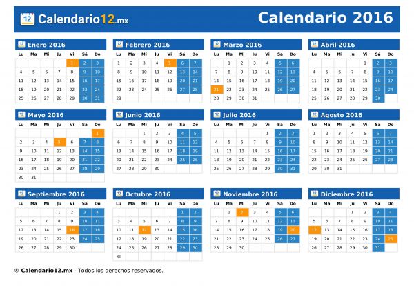 Calendario 2016
