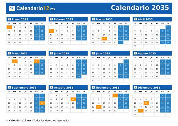Calendario 2035