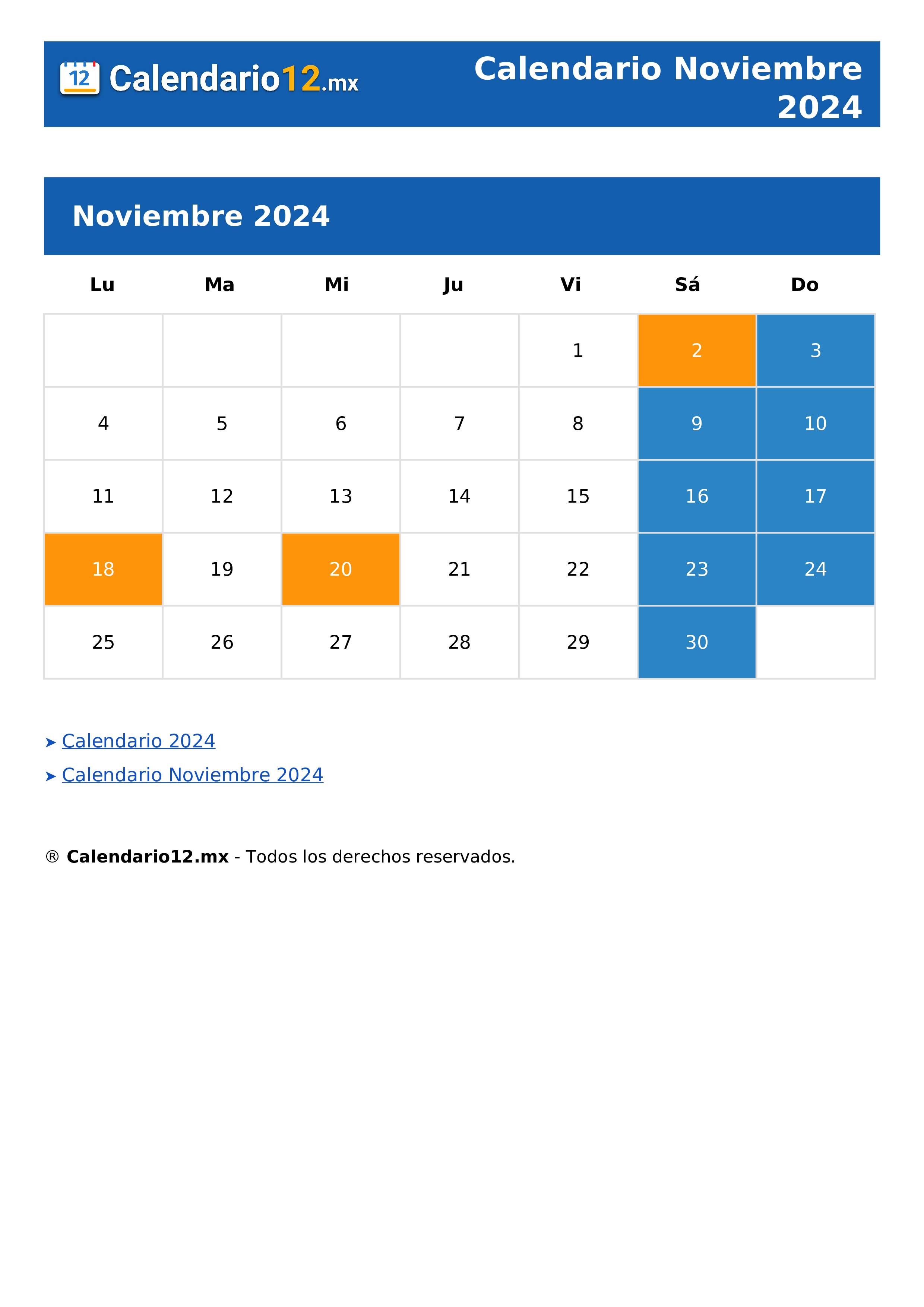 Calendario Noviembre 2024