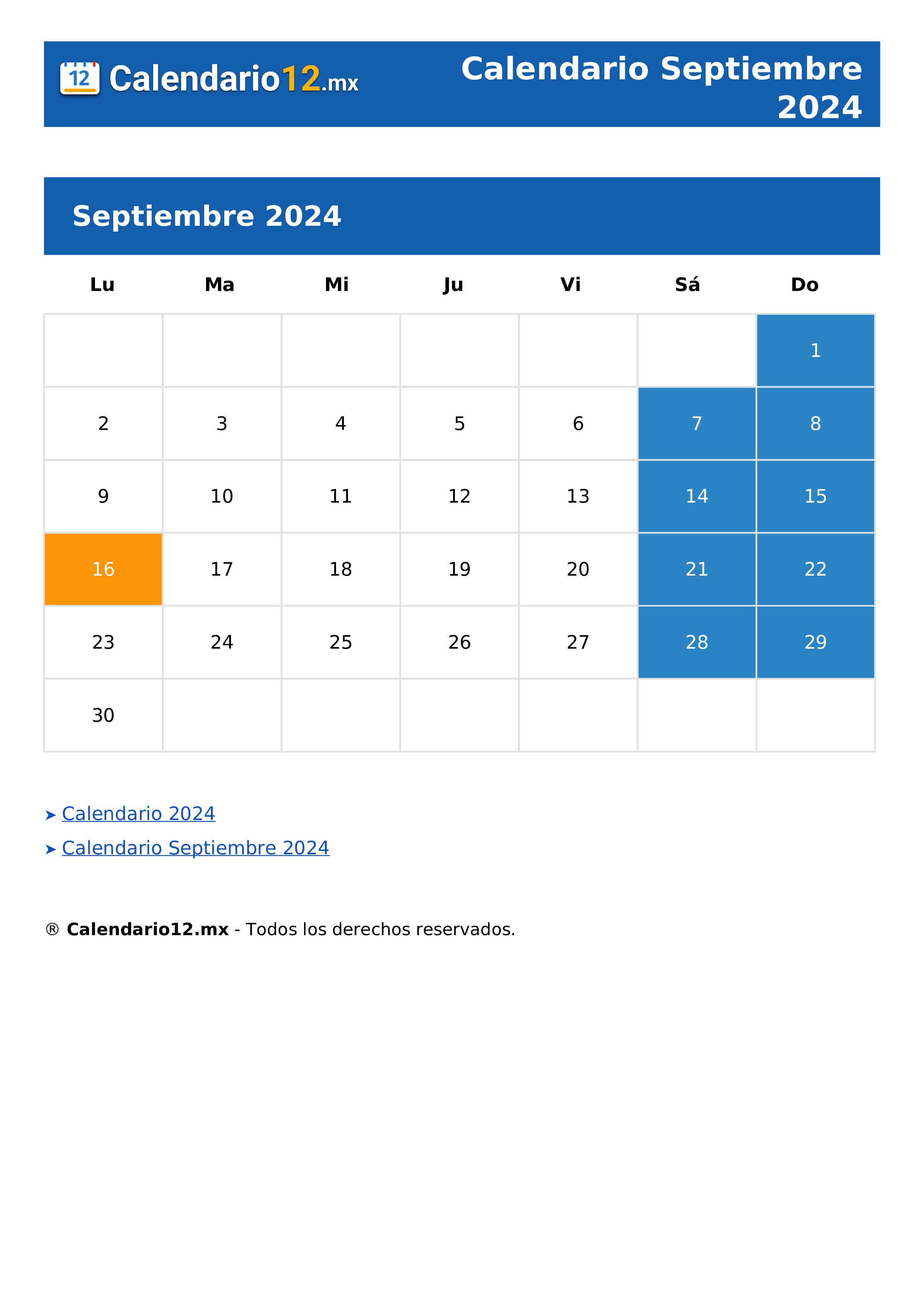 Calendario Septiembre 2024